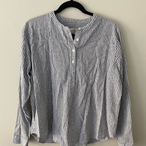 Blue and white stripped long sleeve blouse with button details